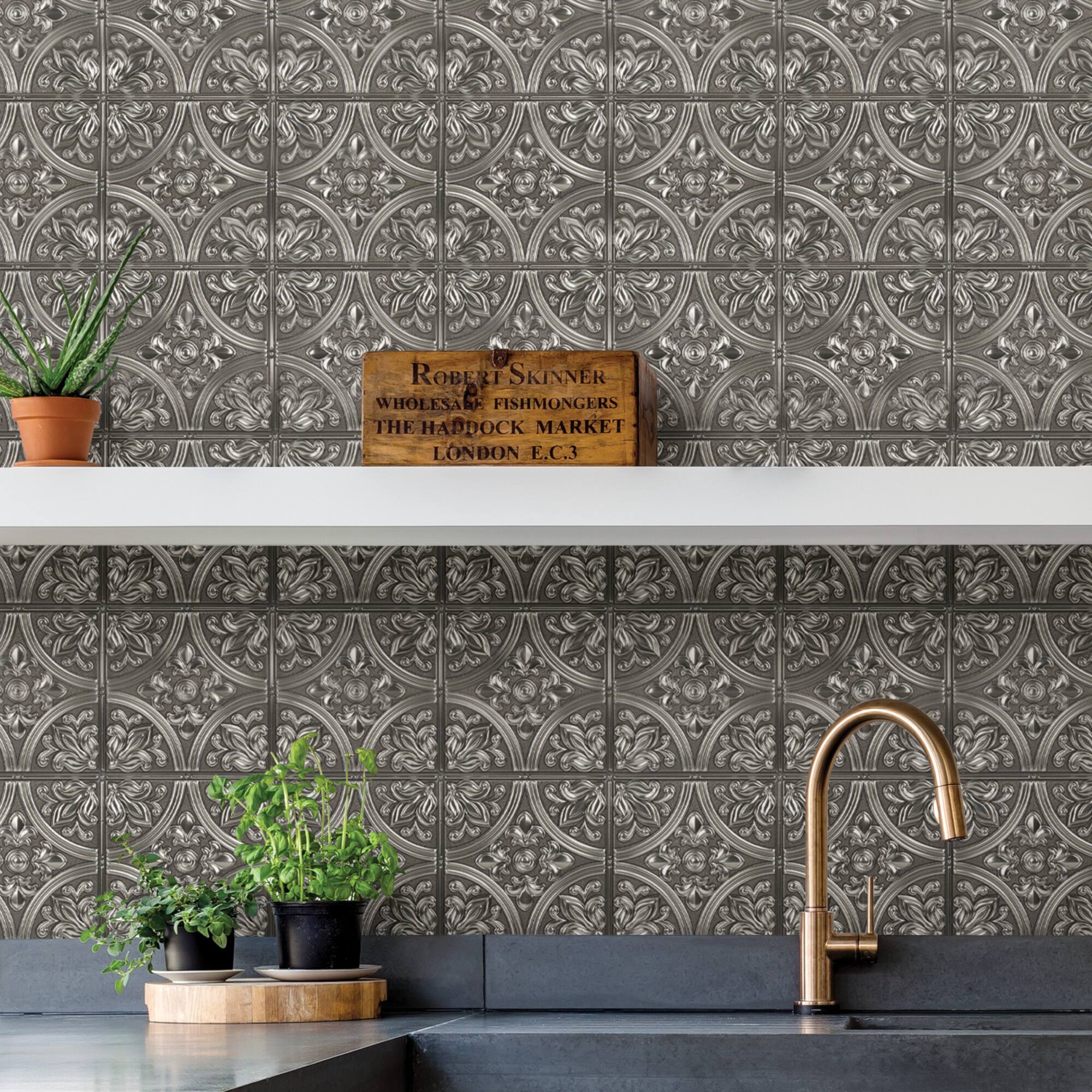 InHome Chelsea Silver Peel & Stick Tin Tiles